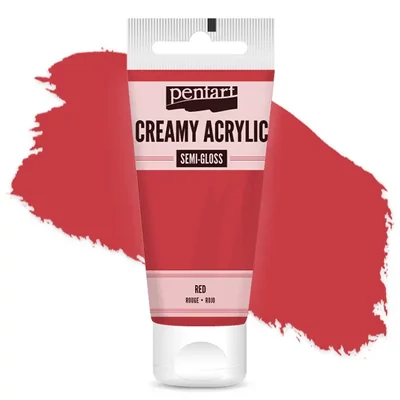 Krémová akrylová farba Pentart, s hodvábnym leskom, 60 ml - červená