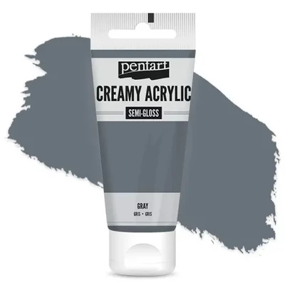 Krémová akrylová farba Pentart, s hodvábnym leskom, 60 ml - sivá