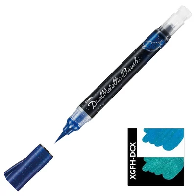 Štetcový popisovač Pentel Dual Metallic Brush Pen, XGFH-DCX, modro-metalický zelený