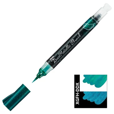 Štetcový popisovač Pentel Dual Metallic Brush Pen, XGFH-DDX, zeleno-metalický modrý