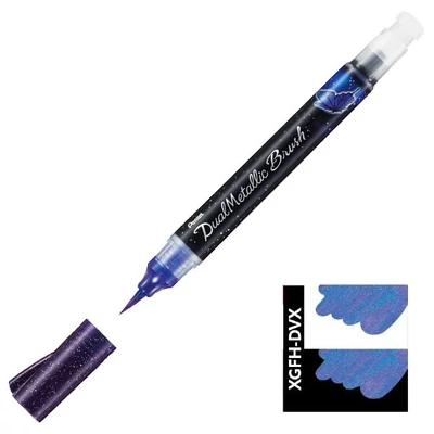 Štetcový popisovač Pentel Dual Metallic Brush Pen, XGFH-DVX, fialovo-metalický modrý