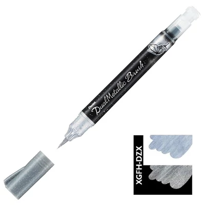 Štetcový popisovač Štetcový popisovač Pentel Dual Metallic Brush Pen, XGFH-DZX, strieborný
