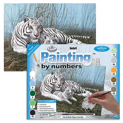 Sada očíslovaných omaľovánok, akrylová farba+štetec, 29x39 cm - Biely tiger