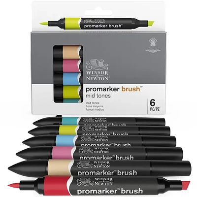 Sada obojstranných alkoholových popisovačov ProMarker Brush- 6 ks, mid tones