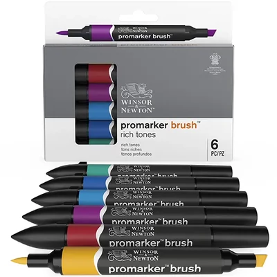 Sada obojstranných alkoholových štetcových popisovačov Promarker Brush - 6 ks, rich tones