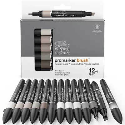 Sada obojstranných alkoholových štetcových popisovačov Promarker Brush - 12+1 ks, neutral tones