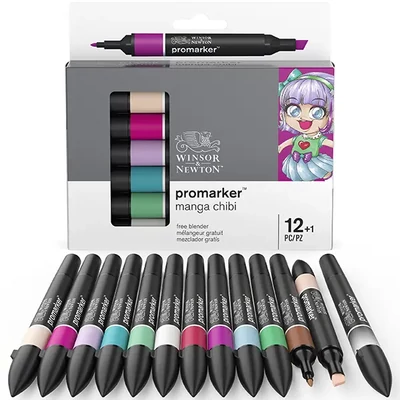 Sada alkoholových popisovačov Promarker - 12+1 ks, Manga Chibi