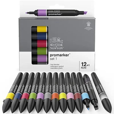 Sada obojstranných alkoholových popisovačov ProMarker - 12+1 ks, Set 1