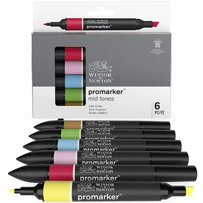 Sada obojstranných alkoholových popisovačov ProMarker - 6 ks, mid tones