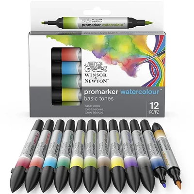 Sada obojstranných akvarelových popisovačov Promarker Watercolor - 12 ks, basic tones