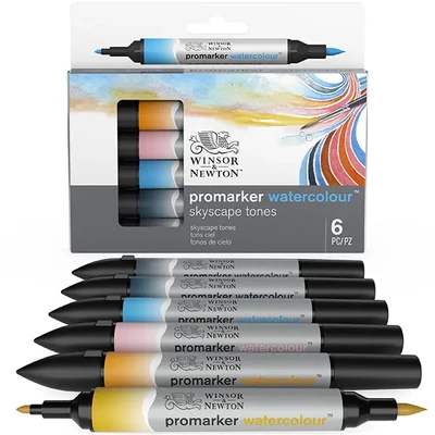 Promarker Watercolour sada akvarelových štetcových popisovačov s obojstranným hrotom – 6 ks, skyscape tones