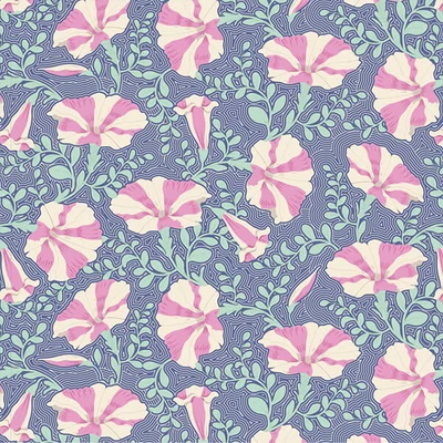 Patchworková tkanina - Tilda Gardenlife - Striped Petunia Blue 100316