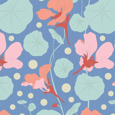 Patchworková tkanina - Tilda Gardenlife - Nasturtium Blue 100317