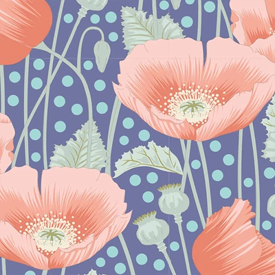 Patchworková tkanina - Tilda Gardenlife - Poppies Blue 100319