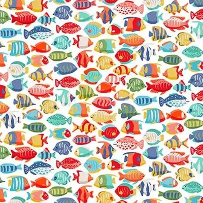 Patchworková tkanina - Makower - Deep Blue Sea 139/W Fish Shoal white