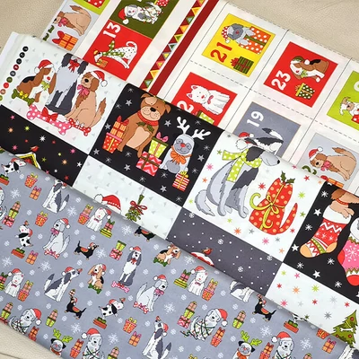 Patchworková tkanina - Makower - Christmas 22 Reprint Yappy Dogs 2368-1 Advent, Panel, 60cm