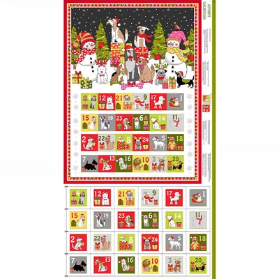Patchworková tkanina - Makower - Christmas 22 Reprint Yappy Dogs 2368-1 Advent, Panel, 60cm