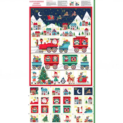 Patchworková tkanina - Makower - Christmas 22 Reprint Santa Express 2387-1 Advent, Panel, 60cm