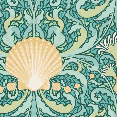 Patchworková tkanina - Tilda Cotton Beach - Scallop shell teal 100336
