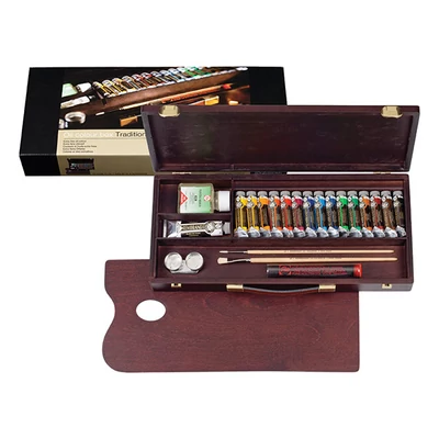 Sada olejových farieb Talens Rembrandt - 15x15 ml + 1x40 ml + doplnky, v drevenej krabičke