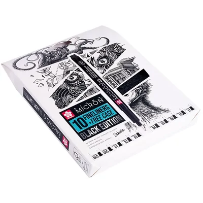 Sada technických kresliacich pier Sakura Pigma Micron - sada 10 ks + peračník, Black Edition