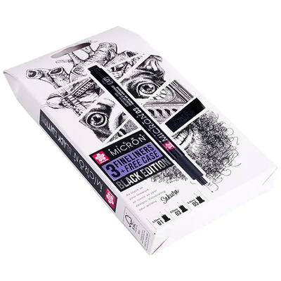 Sada technických kresliacich pier Sakura Pigma Micron - sada 3 ks + peračník, Black Edition