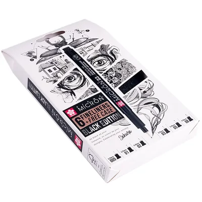 Sada technických kresliacich pier Sakura Pigma Micron - sada 6 ks + peračník, Black Edition