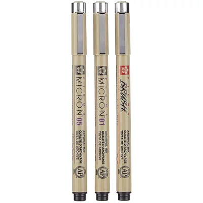 Sada technických pier a štetcov Sakura Pigma Micron - 3 ks