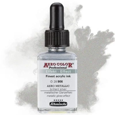 Farba do retušovacieho pištoľa Schmincke AERO COLOR Professional, 28 ml - 906, AERO METALLIC brilliant silver