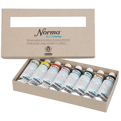 Sada vegánskych olejových farieb na vodnej báze Schmincke Norma Blue, 8x35 ml