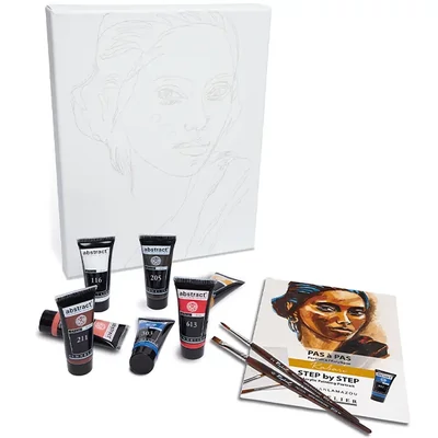 Sada akrylových farieb Sennelier Abstract, Step by Step – Kabari Portrait: 7x21 ml + maliarske plátno + štetec