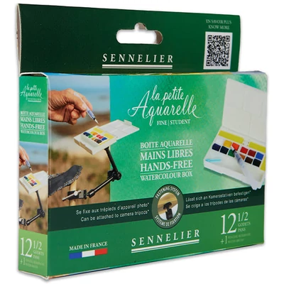 Sada akvarelových farieb Sennelier la petite Aquarelle - 12x1/2 panvičiek + štetec s nádržkou na vodu, Hands-free