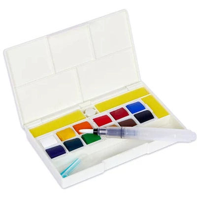 Sada akvarelových farieb Sennelier la petite Aquarelle - 12x1/2 panvičiek + štetec s nádržkou na vodu, Hands-free