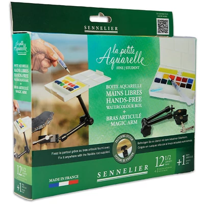 Sada akvarelových farieb Sennelier la petite Aquarelle - 12x1/2 panvičiek + štetec s nádržkou na vodu + magic arm, Hands-free
