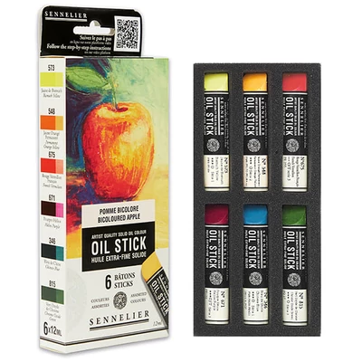 Sada olejových farieb v tvare tyčinky Sennelier Oil Stick - 6x12 ml, bicoloured apple
