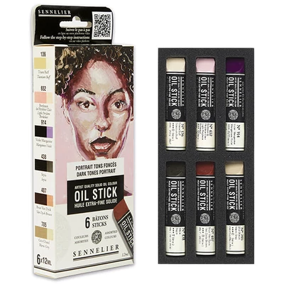 Sada olejových farieb v tvare tyčinky Sennelier Oil Stick - 6x12 ml, dark tones portrait