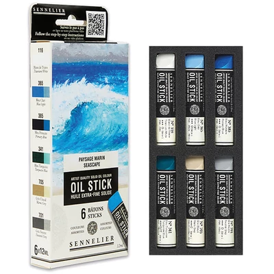 Sada olejových farieb v tvare tyčinky Sennelier Oil Stick - 6x12 ml, seascape