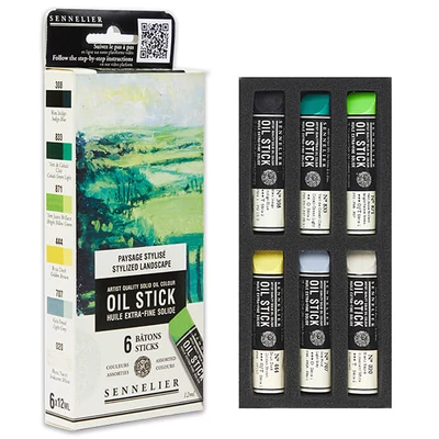 Sada olejových farieb v tvare tyčinky Sennelier Oil Stick - 6x12 ml, stylized landscape