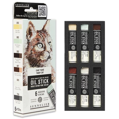 Sada olejových farieb v tvare tyčinky Sennelier Oil Stick - 6x12 ml, tabby cat