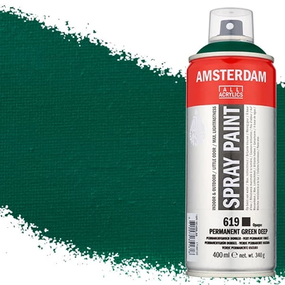 Akrylová farba v spreji na vodnej báze Talens Amsterdam, 400 ml - 619, permanent green deep
