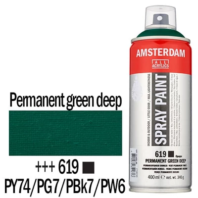 Akrylová farba v spreji na vodnej báze Talens Amsterdam, 400 ml - 619, permanent green deep