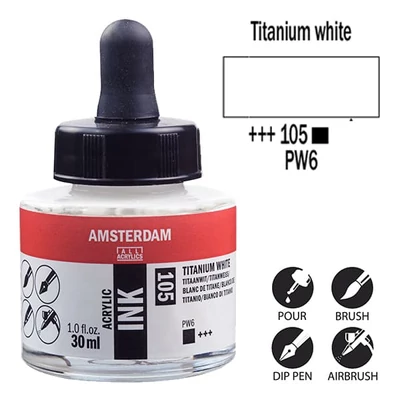 Akrylový atrament Talens Amsterdam, 30 ml - 105, titanium white