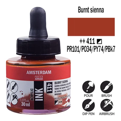 Akrylový atrament Talens Amsterdam, 30 ml - 411, burnt sienna