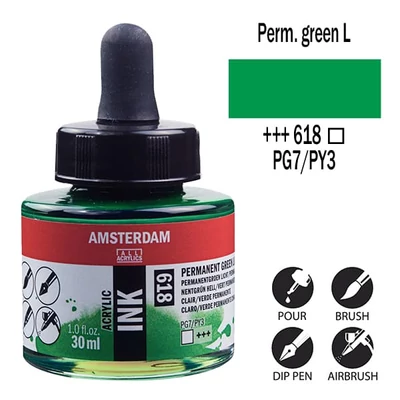 Akrylový atrament Talens Amsterdam, 30 ml - 618, permanent green light