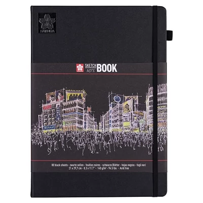Zápisník a skicár Sakura Sketch/note book, čierny papier - A4