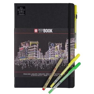 Zápisník a skicár Sakura Sketch/note book, čierny papier - A4
