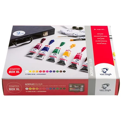 Sada na maľovanie akrylovými farbami Talens Van Gogh - Starter Box XL: 19 kusov, drevená krabička