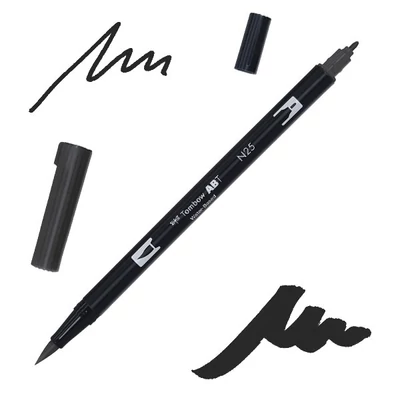Obojstranný popisovač Tombow abt dual brush - N25, lamp black