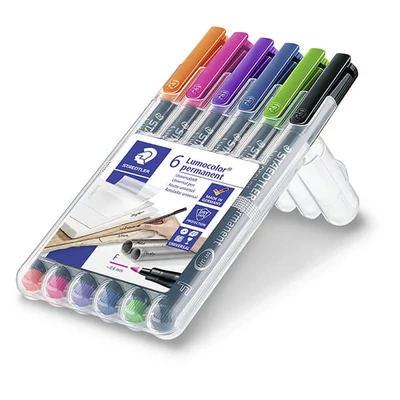 Sada alkoholových popisovačov, Staedtler, Lumocolor, 0,6 mm, intenzívne farby - 6 kusov