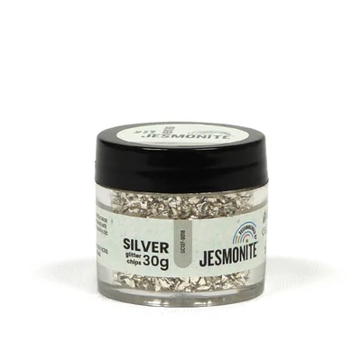 Sklenené granule Jesmonite Glitter Chips, 30 g - strieborné